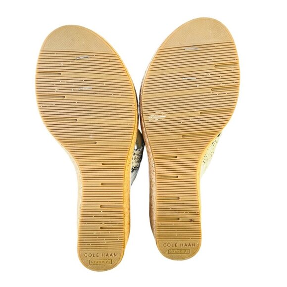 Cole Haan Womens Size 7B Snakeskin Print Wedge Sandals With Cork Sole - Picture 6 of 6